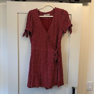 LOFT Burgundy Polka Dot Wrap Romper